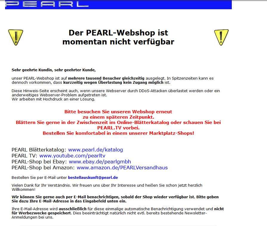 Website nicht erreichbar  Versandhändler Pearl meldet &quot;Hackerangriff&quot;