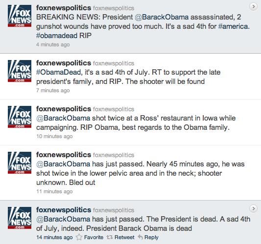Twitter-Konto von Fox News entführt: Hacker erklären Obama für tot