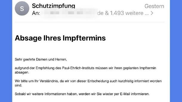 Datenschutzverstoß  Impfzentrum packt 1.494 Empfänger sichtbar in Absagemail